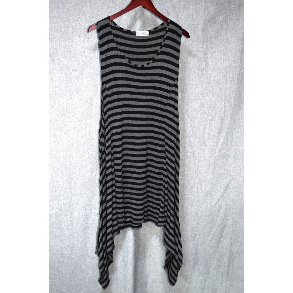 Transparente Black Gray Stripe Asymmetrical Hem Tank Tunic Size M